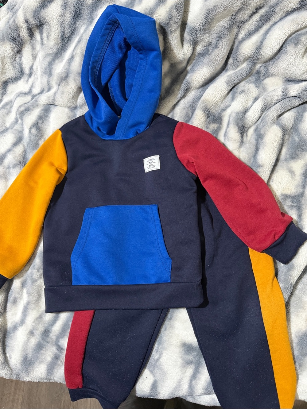 Classic Kids Colorblock Hoodie & Joggers Set in Navy, Blue, Red, Yellow